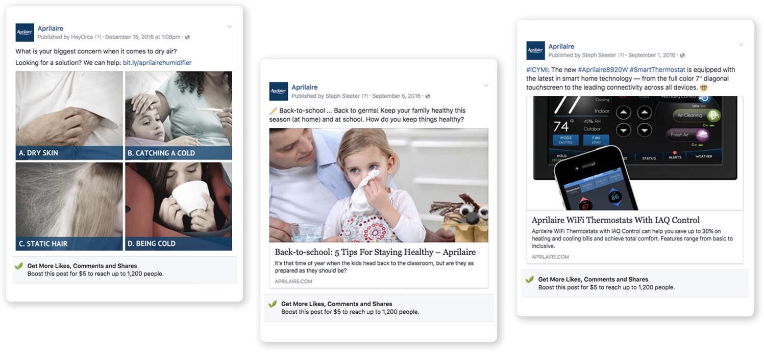Example of Aprilaire social posts