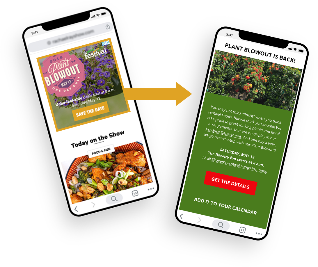Phone showing Plant Blowout ad that links to the landing page