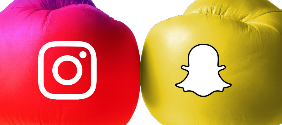 Instagram Stories and Snapchat, facing off.