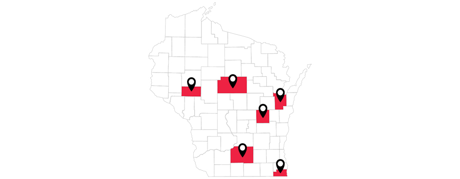 Map of Wisconsin digital billboard locations for advertising.