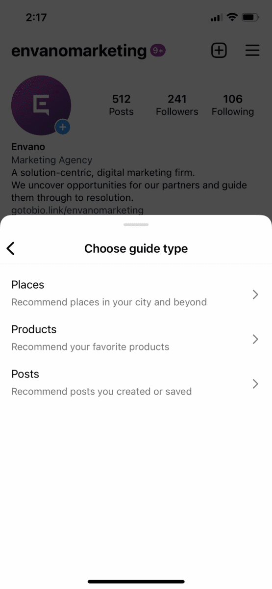 Choose your guide type options.